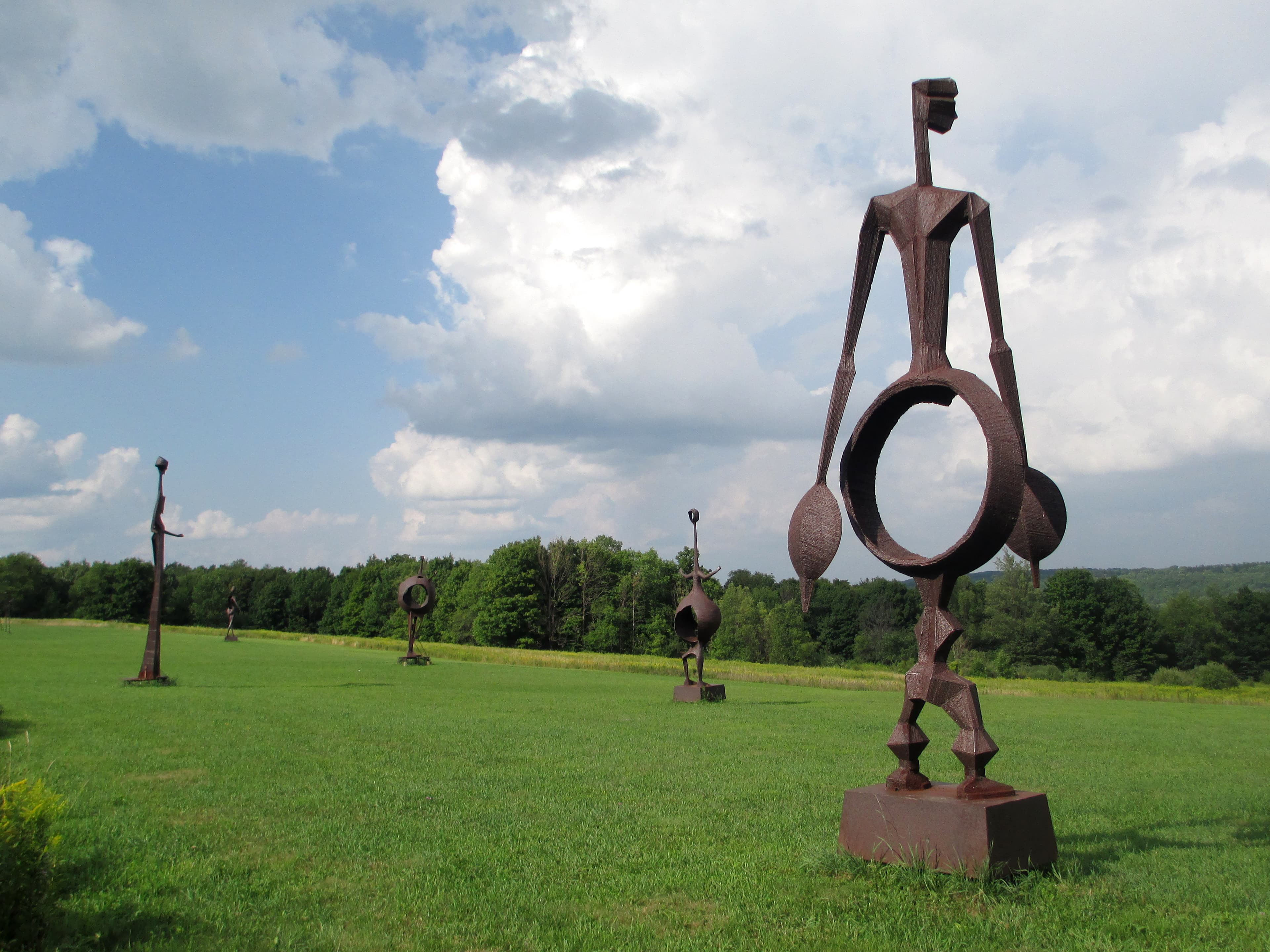 Metal sculptures along a trail at the Rohr Hill Road section of Griffis Sculpture Park